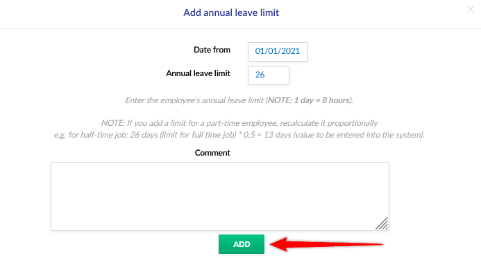Setting holiday leave limit.