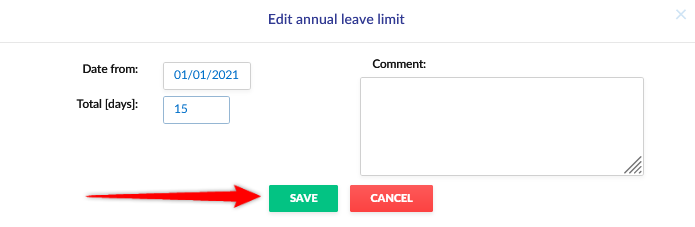 Editing the employee's vacation limit.