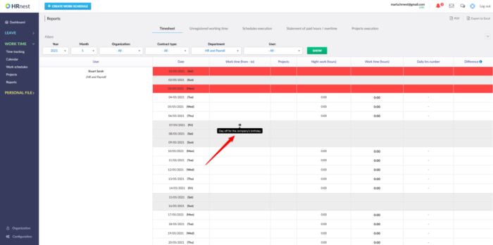 Comment added in calendar visible in timesheet report.